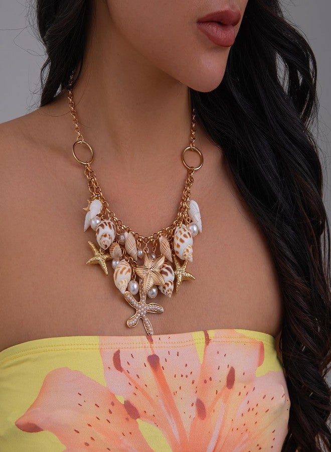 nylry Seashell Necklace for Women Gold Layered Sea Shell Necklace Boho Summer Beach Necklaces for Women Adjustable Pearl Conch Starfish Necklaces Vacation Coastal Beachy Jewelry Outfits Accessories-1 - Image 2